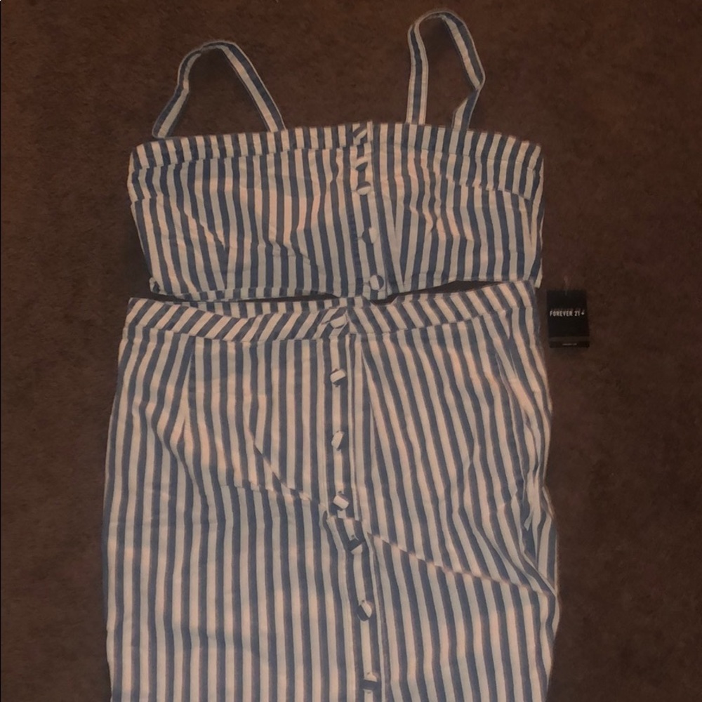 Blue and white two piece skirt set
